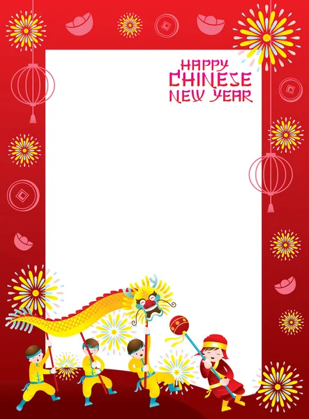 Chinese New Year Frame with Dragon Dancing — Stock Vector