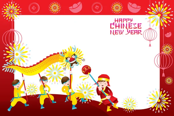 Čínský Nový rok rám s dračí tanec — Stockový vektor