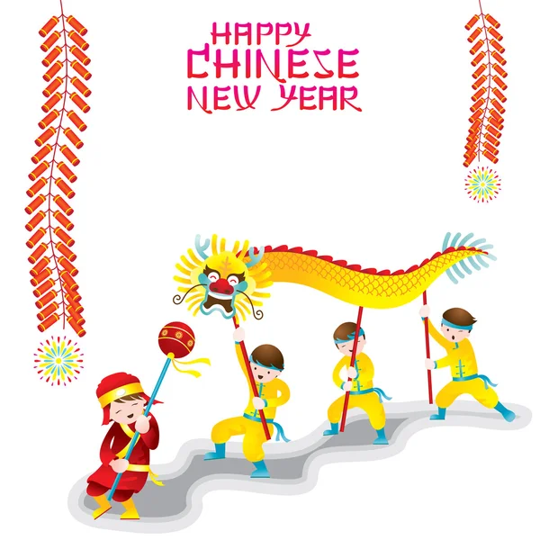 Chinese New Year Frame with Dragon Dancing — Stock Vector