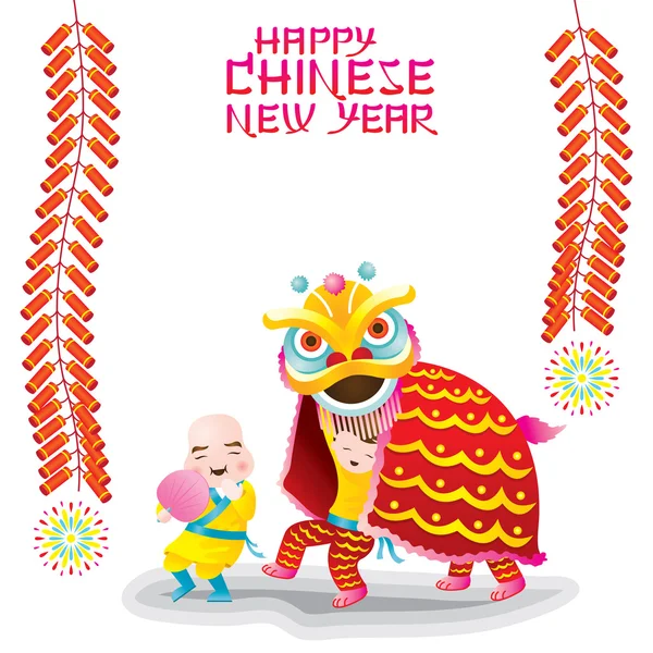 Marco chino de año nuevo con baile de león — Archivo Imágenes Vectoriales