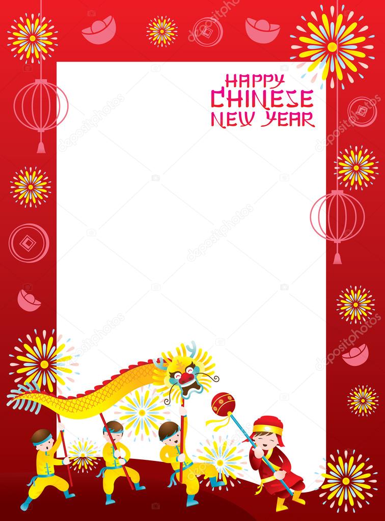 Chinese New Year Frame with Dragon Dancing