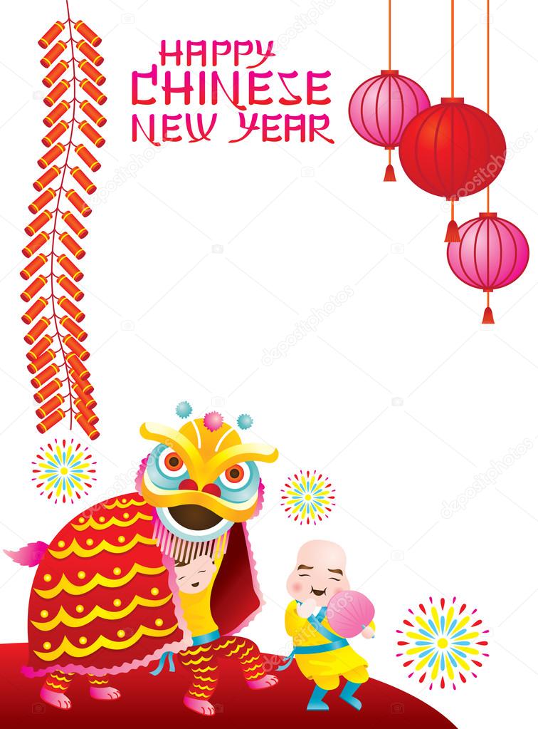 Chinese New Year Frame with Lion Dancing