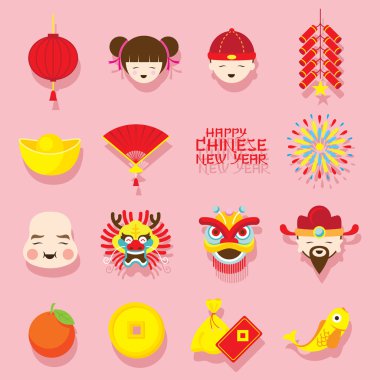 Düz Icons Set: Çin yeni yılı