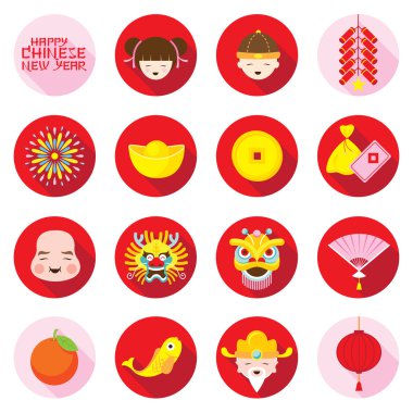 Düz Icons Set: Çin yeni yılı