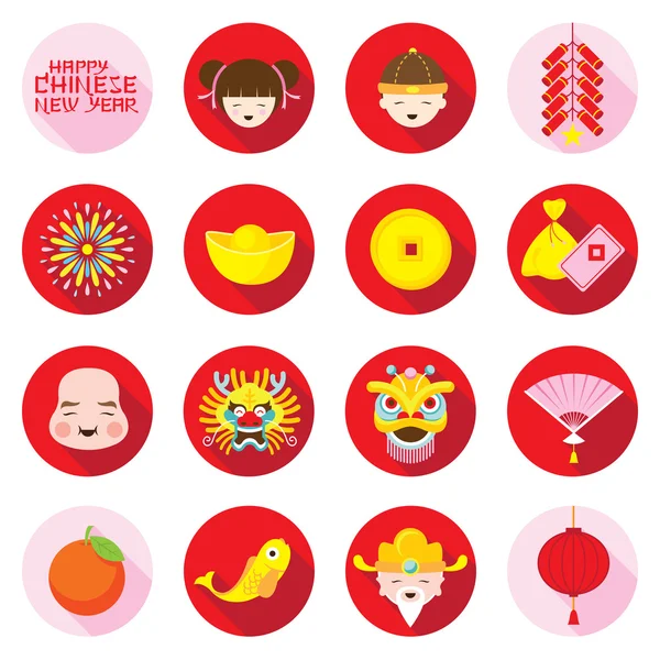 Flat Icons Set: Chinesisches Neujahr — Stockvektor