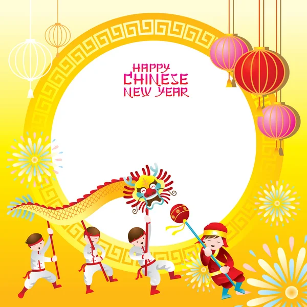 Chinesisches Neujahrsfest mit Drachentanz — Stockvektor