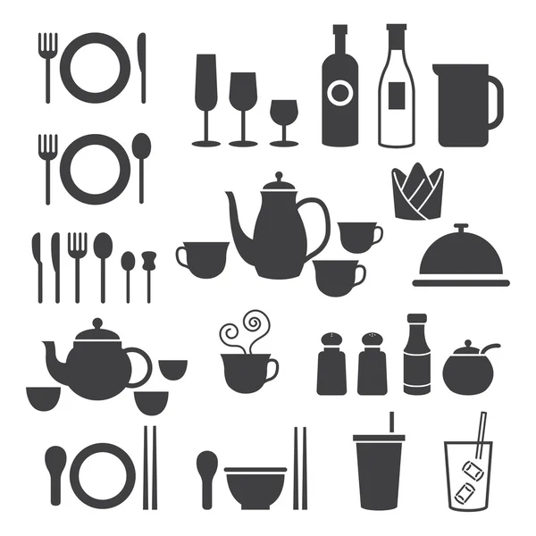 Set de iconos: Cena Restaurante y Comer — Vector de stock