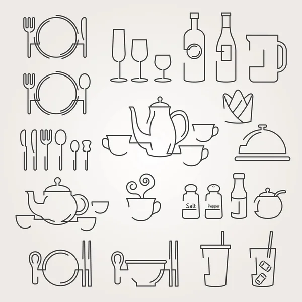 Set de iconos: Cena Restaurante y Comer — Vector de stock