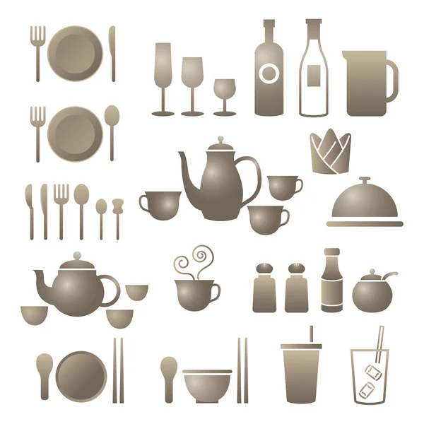 Icons Set: Akşam yemeği restoran ve yemek — Stok Vektör