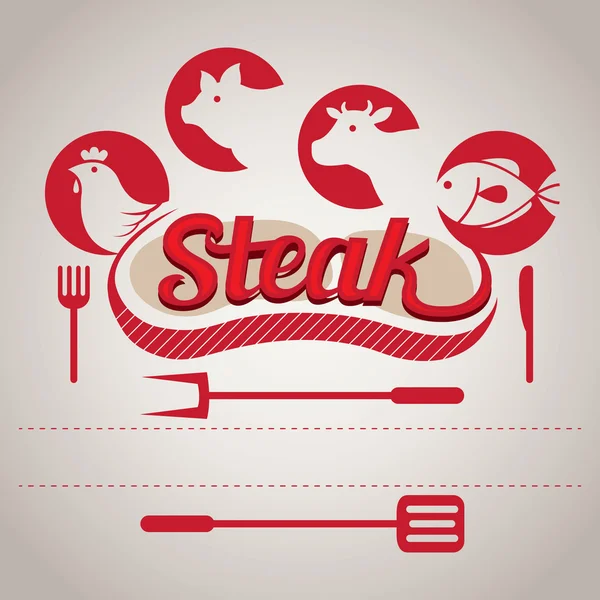Étiquette de steak et icônes — Image vectorielle