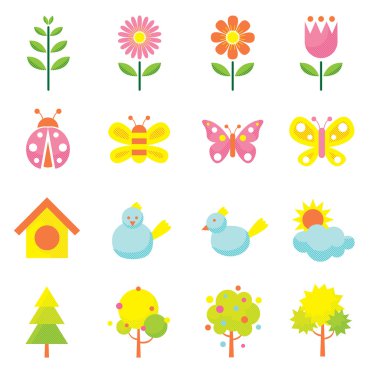 Bahar sezonu nesne Icons Set