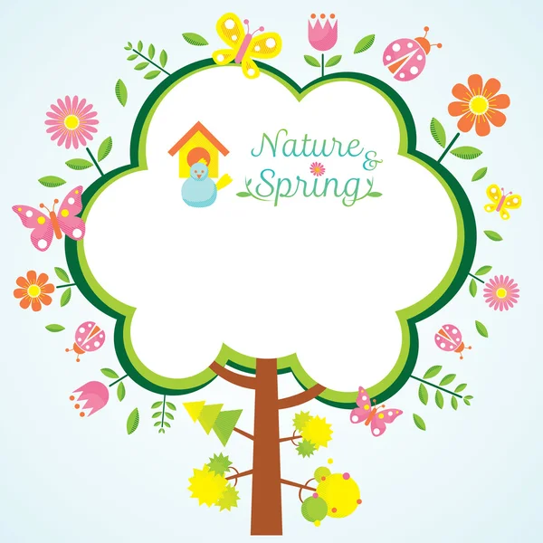Ícones de estação de primavera com forma de armação de árvore — Vetor de Stock
