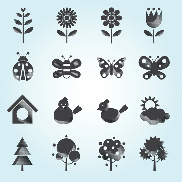 Conjunto de iconos de objetos de temporada de primavera — Vector de stock