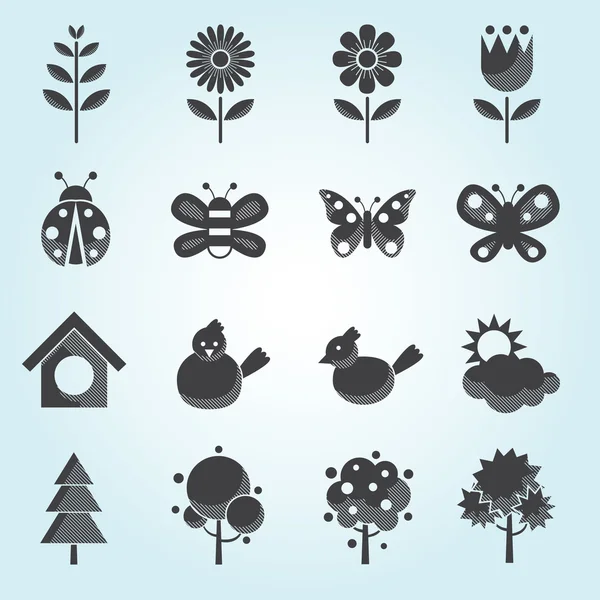 Spring Season Object Icons Set — Stock Vector