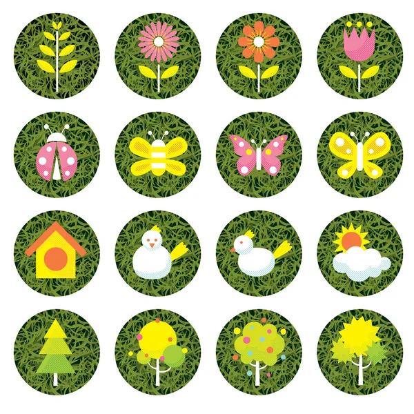 Spring Season Object Icons Set — Stock Vector