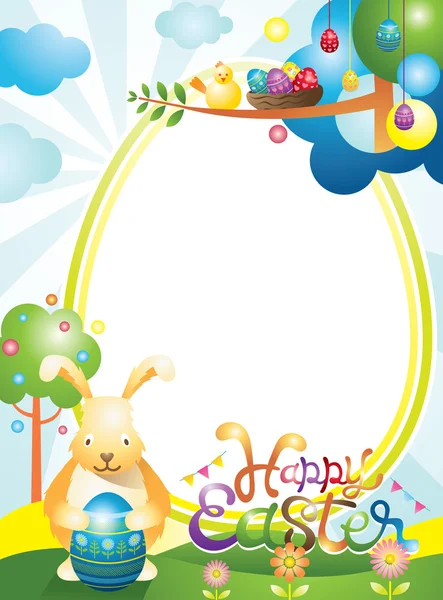 Easter with Bunny and Eggs Frame — Stock Vector