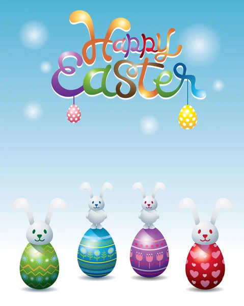 Bunnies Rocking Dolls on Easter Eggs — Stock Vector