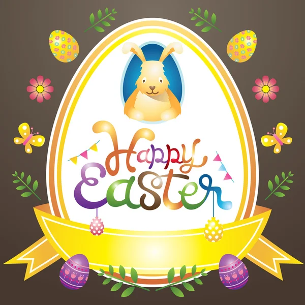 Easter Heading Label with Eggs and Icons — Stock Vector