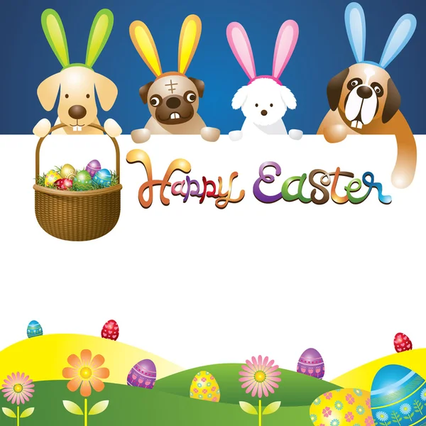 Easter Eggs in Basket with Various Dogs as Bunnies — Stock Vector