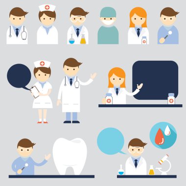 Doktor ve hemşire sembolü Icons Set