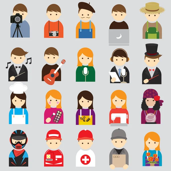 Varios iconos de símbolos de personas Ocupación y conjunto artesanal — Vector de stock