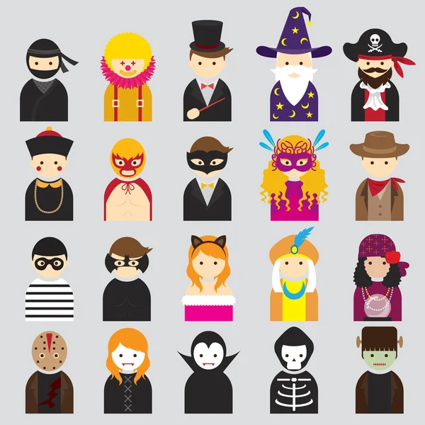 Varios iconos de símbolos de personas Fancy Mask Set — Vector de stock