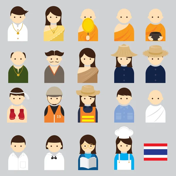 Varie persone thailandesi occupazione Character Icons Set — Vettoriale Stock