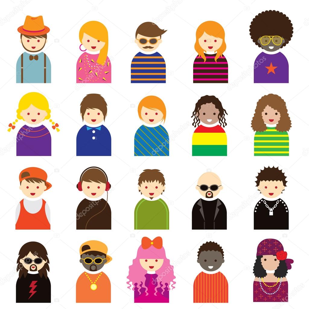 Various People Symbol Icons Teenager Set