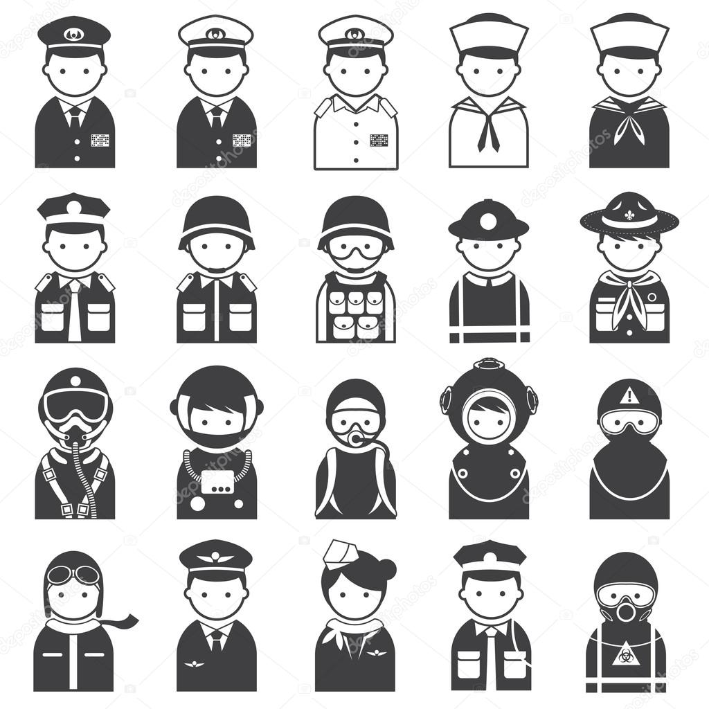 Various People Symbol Icons Officer and Uniform Set