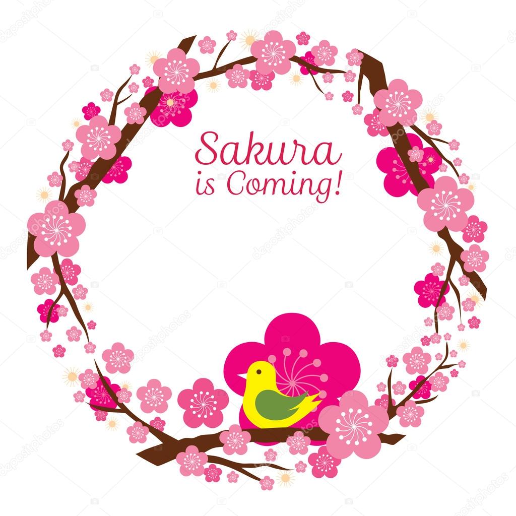 Cherry Blossoms or Sakura flowers Wreath