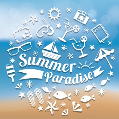 Yaz düz simgeler ve üzerinde başlık metin arka plan bulanıklık