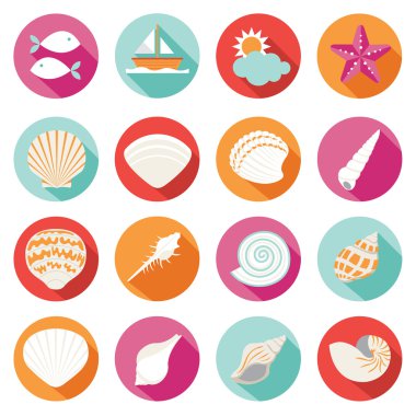 Deniz kabuğu düz ve yaz Icons Set