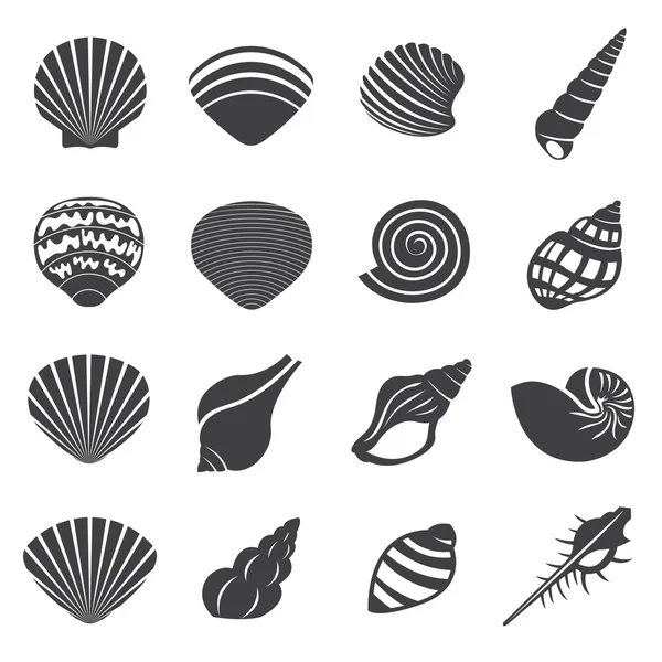 Sea Shell Flat Mono Icons Set — Stock Vector