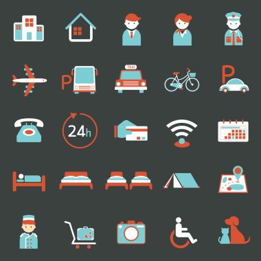 A otel konaklama aktivite hizmetleri Icons Set