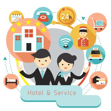 Otel konaklama aktivite hizmetleri simgeler başlığı