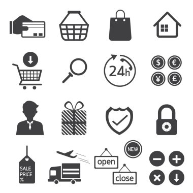 E ticaret, Online alışveriş, alışveriş, Icons Set