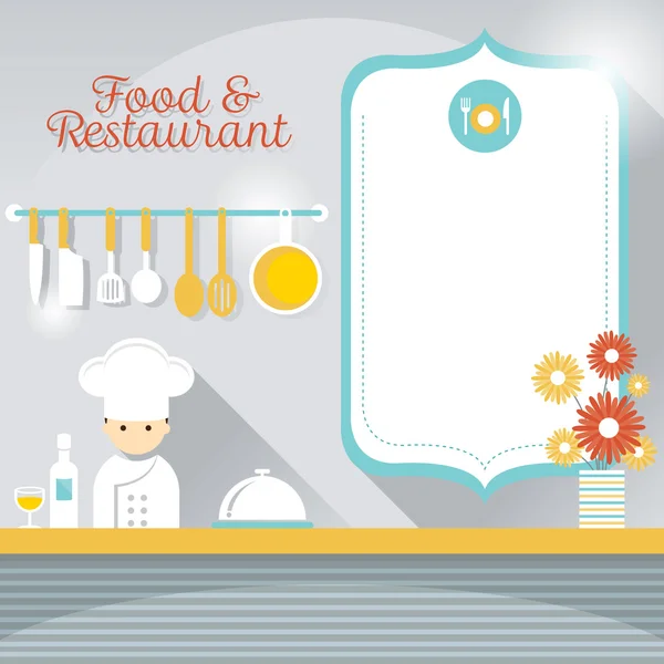 Chef no Restaurante Counter com sinal em branco —  Vetores de Stock