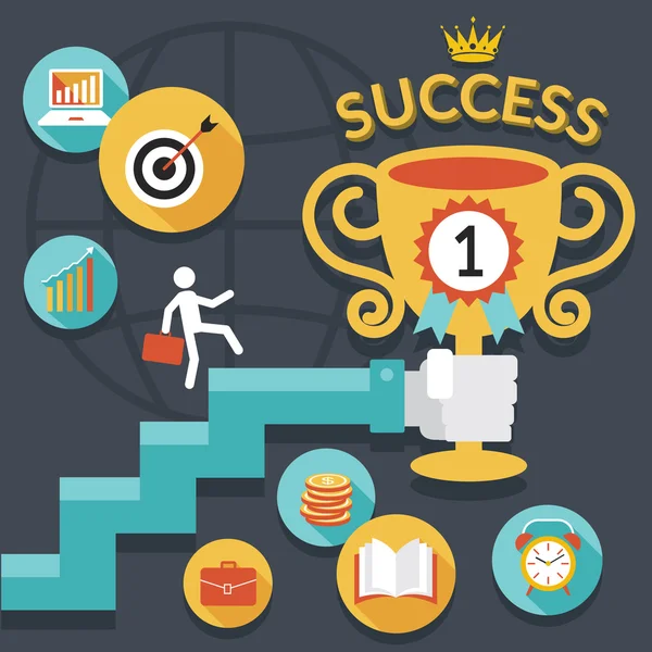 İş kavramı, başarı, kupa için merdiven — Stok Vektör