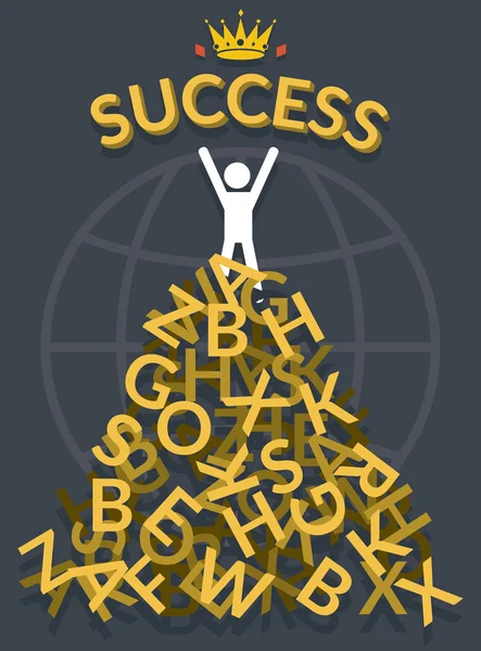 Business Concept, Man on top of Alphabet with Success Word — стоковый вектор