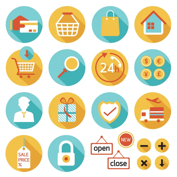 Comercio electrónico, Tienda online, Compras, Conjunto de iconos — Vector de stock