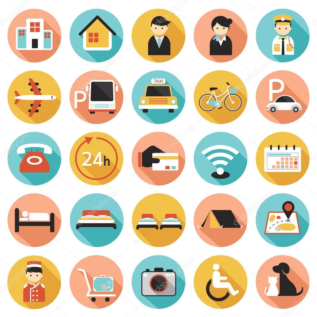 Hotel Accommodation Amenities Services Icons Set A