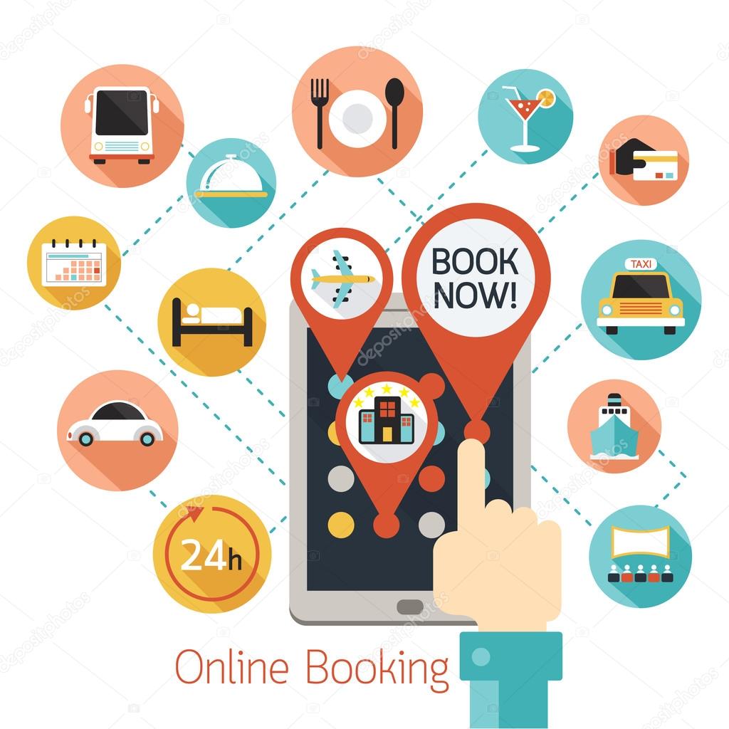 Hand Finger Touch Tablet Online Booking Icons