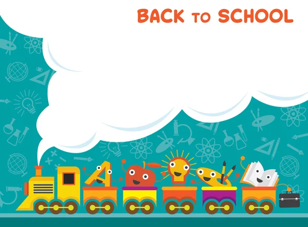 Back to School eğitim karakterlerle tren — Stok Vektör