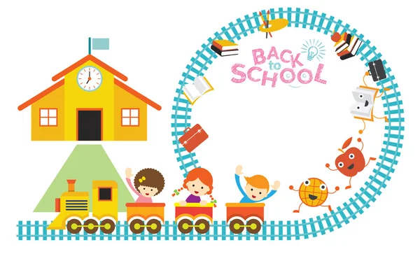 École, train, cadre pour enfants — Image vectorielle