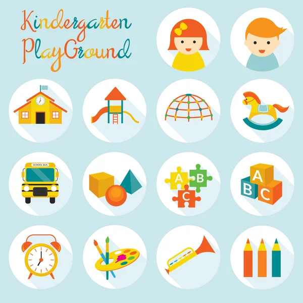 Kindergarten, Vorschule, Objekte Icons gesetzt — Stockvektor