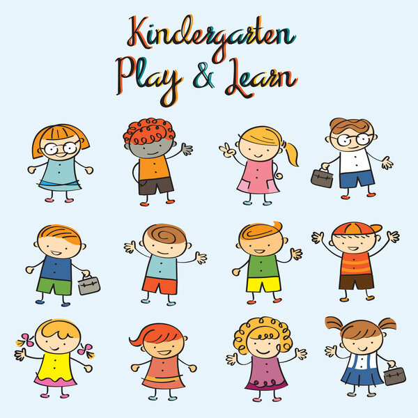 Kindergarten, Kids Characters Set