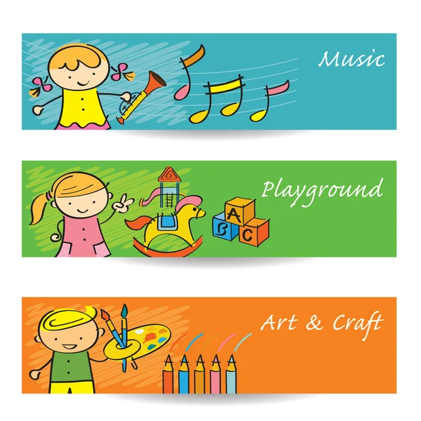 Música para niños, Arte, Parque infantil Banner — Vector de stock