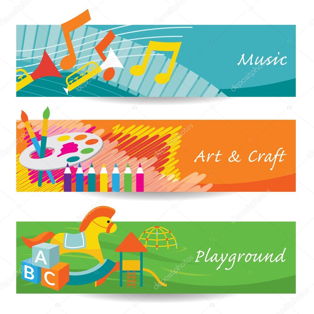 Music, Art, Playground for Kindergarten Banner