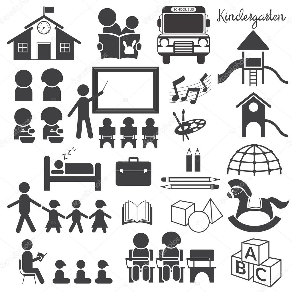Kindergärten, Set Vorschule, Mono-Symbole — Stockvektor © muchmania