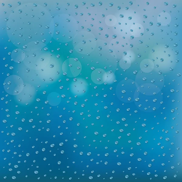 Gotas de agua en el fondo de cristal azul desenfoque — Vector de stock